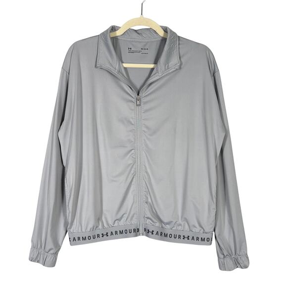 Under Armour Jacket Womens Medium Gray Heat Gear Loose Track Warm Up Pockets - Picture 1 of 13